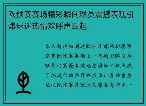 欧预赛赛场精彩瞬间球员震撼表现引爆球迷热情欢呼声四起