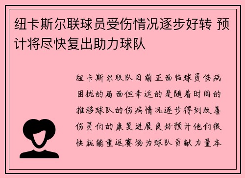 纽卡斯尔联球员受伤情况逐步好转 预计将尽快复出助力球队